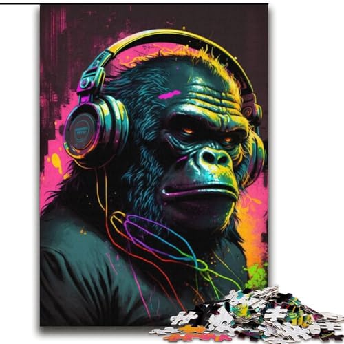 Kopfhörer-Gorilla-Puzzles für Teenager, pädagogisches Stressabbau-Spielzeug, ganze Familie (70x100cm) von LYXIANY