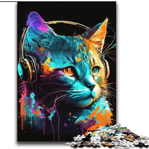Kopfhörer-Katze, 2000-teiliges Puzzle für Erwachsene und Jugendliche ab 14 Jahren, lustige Spiele, lustige Aktivitäten zu Hause, Geburtstagsgeschenke, Reisegeschenke (70x100cm) von LYXIANY