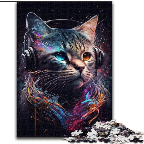 Kopfhörer-Katzen-Puzzle, 1000 Teile, für Teenager, Geschenke, Kunst, interessante Wunschliste zur Stressreduzierung mit Weihnachtsmann für 14-Jährige (26x38cm) von LYXIANY