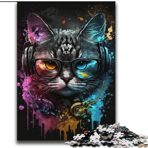 Kopfhörer-Katzen-Puzzle 2000 Teile für Teenager, pädagogisches Familienspiel, geeignet als Schreibtischdekoration (70x100cm) von LYXIANY