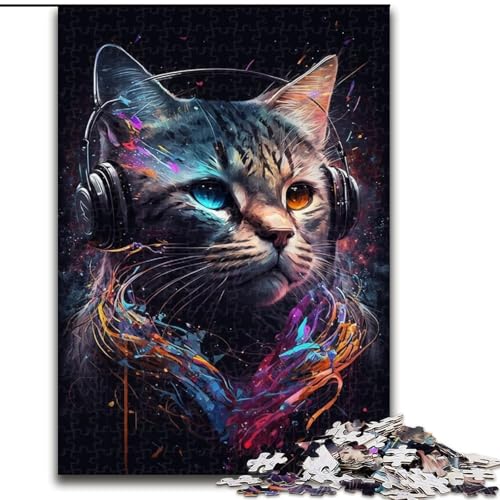 Kopfhörer-Katzen-Puzzles für Teenager, 1000 Puzzles, Lernspiele, Heimdekoration, Geschenk für die ganze Familie (50x75cm) von LYXIANY