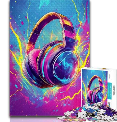 Kopfhörer-Puzzle mit 1000 Teilen für Erwachsene und Jugendliche, Stressabbau, schwierige Herausforderung, gutes Geschenk für die ganze Familie (38x26cm) von LYXIANY