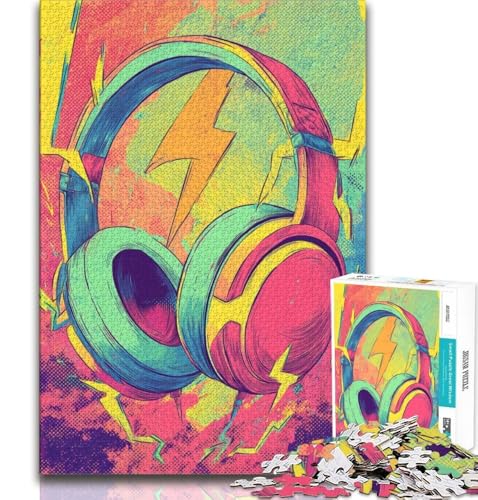 Kopfhörer-Puzzle mit 1000 Teilen für Teenager, Stressabbau, Zeitvertreib zu Hause mit passendem Poster und Quizblatt (75x50cm) von LYXIANY