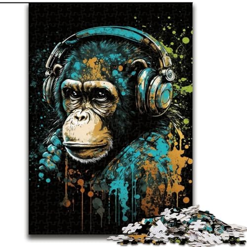 Kopfhörer-Schimpansen-Puzzles für Teenager, 1000 Teile, Mustermontage, Angebot als Geschenk für die ganze Familie, geeignet für Kinder ab 14 Jahren (26x38cm) von LYXIANY