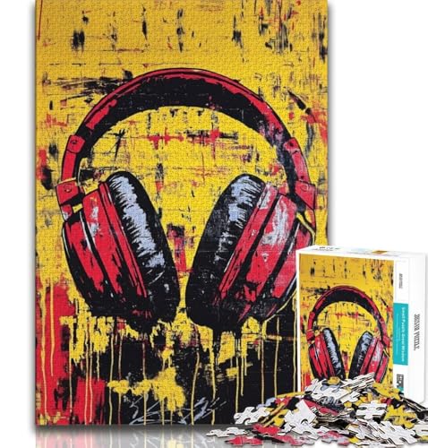 Künstlerisches Kopfhörer-Puzzle mit 1000 Teilen für Erwachsene und Jugendliche, Stressabbau, schwierige Herausforderung, gutes Geschenk für die ganze Familie (50x75cm) von LYXIANY
