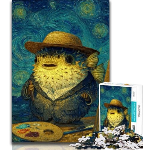 Kugelfisch-Puzzle im Van-Gogh-Stil,1000 Teile,für Erwachsene und Jugendliche,hilft dem Gehirn,süchtig machendes Spielzeug zu trainieren,um Geduld zu fördern,einzigartiges (38x26cm) von LYXIANY