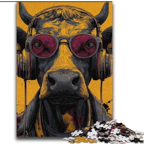 Kuh, die Musik hört, Puzzles für Erwachsene und Jugendliche, Spielzeug, Lernspiele, Stressabbau, Wichtelgeschenke für Kinder ab 14 Jahren (70x100cm) von LYXIANY
