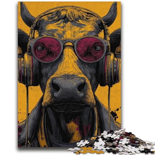 Kuh hört Musik, 1000-teiliges Puzzle für Erwachsene und Jugendliche, als Lernspiel, Herausforderungsspielzeug, ganze Familie (38x52cm) von LYXIANY