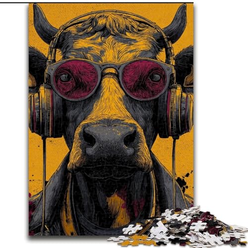 Kuh hört Musik, 1000-teiliges Puzzle für Teenager, Geschenke, Klassische Lernspiele, schöne Dekoration (50x75cm) von LYXIANY