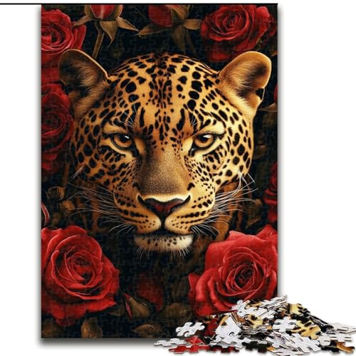 Leopard Rose Puzzle für Teenager, 1000 Teile, Kunst, interessante Wunschliste zur Stressreduzierung mit Weihnachtsmann für 14-Jährige (26x38cm) von LYXIANY