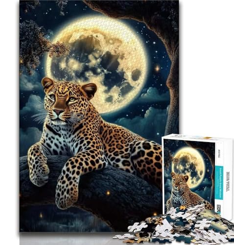 Leopard Under The Moon Puzzle 1000 Teile für Teenager, Mustermontage, Spaß bei Aktivitäten zu Hause, Geburtstagsgeschenk, Reisegeschenke (38x26cm) von LYXIANY