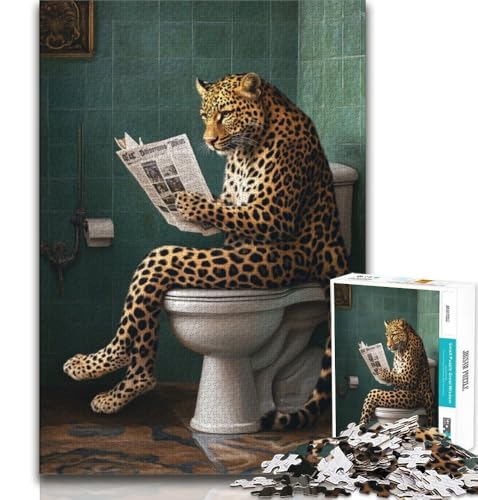 Leopard auf der Toilette, Puzzle 1000 Teile, Geschenk für Erwachsene, zum Zeitvertreib zu Hause, jedes Teil ist einzigartig – anspruchsvolles Familienspiel (50x75cm) von LYXIANY