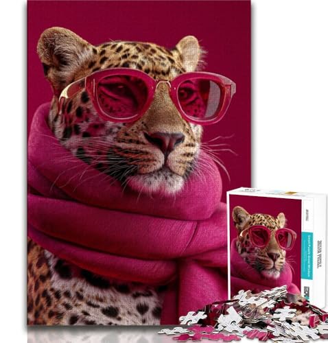 Leopard mit Schal, Puzzle für Erwachsene und Teenager, Puzzle, Spielzeug, Lernspiele, Stressabbau, Wunschliste mit Weihnachtsmann (38x26cm) von LYXIANY