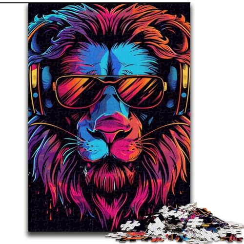 Löwe mit Kopfhörer-Sonnenbrille, 1000-teiliges Puzzle für Erwachsene und Jugendliche, Stressabbau, Zeitvertreib zu Hause, Stärkung der Liebe zwischen Paaren (26x38cm) von LYXIANY