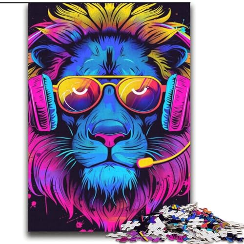 Löwe mit Kopfhörer-Sonnenbrille, 2000-teiliges Puzzle für Teenager, Geschenke, pädagogisches Familienspiel, geeignet als Schreibtischdekoration (70x100cm) von LYXIANY