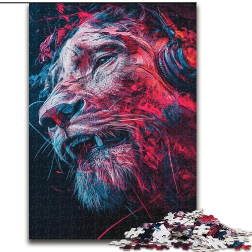 Löwe mit Kopfhörern, 1000-teiliges Puzzle für Erwachsene und Jugendliche, anspruchsvolles Spiel und Familienspiel, Künstlersammlung, bildende Kunst für Kinder ab 14 Jahren (26x38cm) von LYXIANY