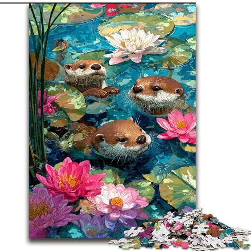 Lotus- und Otter-Puzzle für Erwachsene und Teenager, anspruchsvolles Spiel und Familienspiel mit passendem Poster und Quizblatt (26x38cm) von LYXIANY