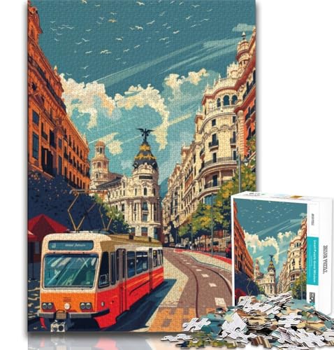 Madrider Straßenszene, 1000-teiliges Puzzle für Erwachsene und Jugendliche, Quizspiel, Wanddekoration, einzigartige Geburtstags, 38x26cm von LYXIANY