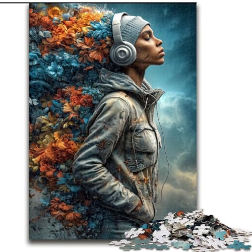 Mädchen mit Kopfhörern, Puzzle für Erwachsene, 1000 Teile, schwierig, Lernspiele, Heimdekoration, einzigartige Heimdekoration und Geschenke (50x75cm) von LYXIANY