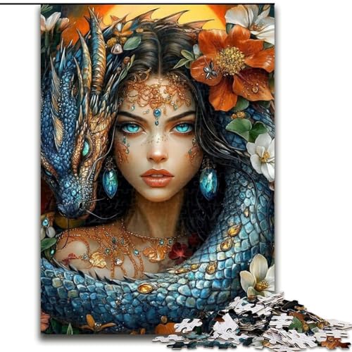 Mädchen- und Drachen-Puzzle für Erwachsene, 1000 Teile, Stressabbau, schwierige Herausforderung für die Heimdekoration für 14+ (Größe 26x38cm) von LYXIANY