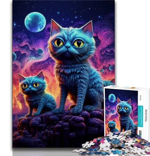 Magic Art Cat Puzzle für Erwachsene, 1000 Teile, Lernspielzeug, Familienspiele mit passendem Poster und Quizblatt (38x26cm) von LYXIANY