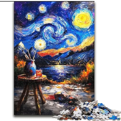 Malen unter dem Nachthimmel, Puzzle 1000 Teile für Teenager, Lernspiele, DIY-Spielzeug mit passendem Poster und Quizblatt für Kinder ab 14 Jahren (50x75cm) von LYXIANY