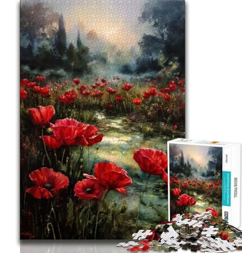 Mohn-Puzzle mit 1000 Teilen für Teenager, Denkspiel, Wanddekoration, einzigartige Geburtstags (50x75cm) von LYXIANY