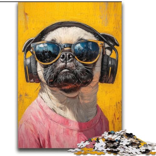Mops hört Musik, Puzzle 2000 Teile, Geschenk für Erwachsene, geeignet für Kinder ab 14 Jahren, Spielzeug, Wanddekoration, Geburtstag und einzigartige Geschenke (70x100cm) von LYXIANY