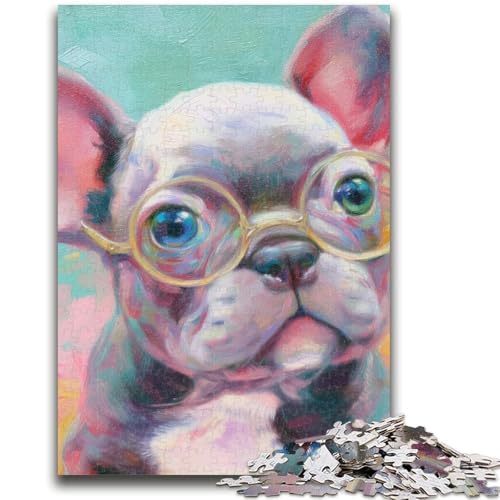 Mops mit Brille, 1000-teiliges Puzzle für Teenager, Geschenke, dekomprimierendes intellektuelles Lernspielzeug, tolle Geschenke und Spielzeuge (50x75cm) von LYXIANY