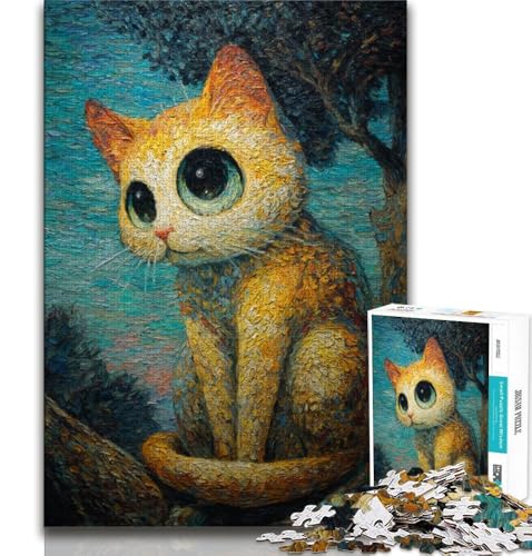 Nachthimmel-Katze, 1000-teiliges Puzzle für Erwachsene und Jugendliche, Quizspiel, Wanddekoration, einzigartige Geburtstags, 38x26cm von LYXIANY