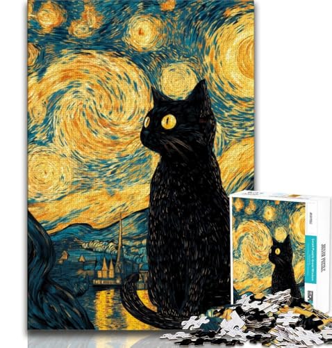 Nachthimmel-Katze, 1000-teiliges Puzzle für Erwachsene und Jugendliche, Quizspiel, Wanddekoration, einzigartige Geburtstags, 38x26cm von LYXIANY
