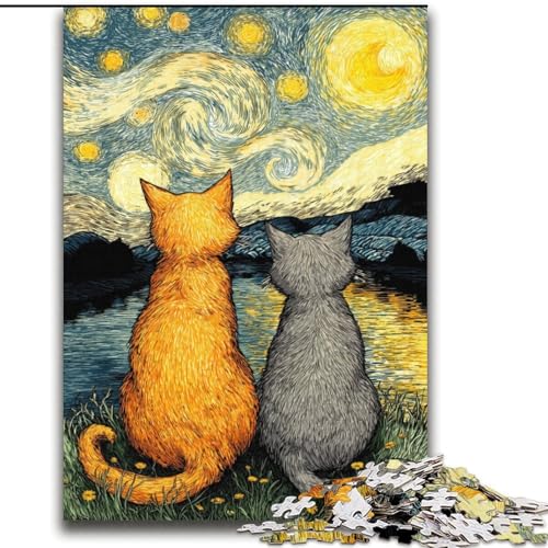Nachthimmel-Katzen-Puzzle, 2000 Teile, für Jugendliche ab 14 Jahren, Geschenkideen zur Heimdekoration (70x100cm) von LYXIANY
