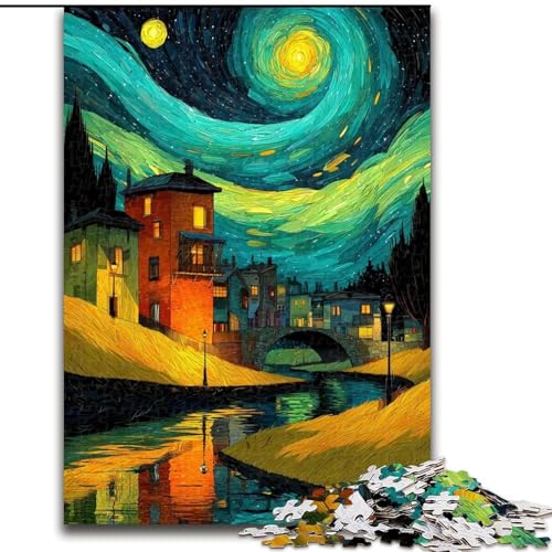 Nachthimmel-Leuchtturm-Puzzle für Erwachsene, 1000-teiliges Puzzle, Spielzeug-Intellektuelles Spiel, Künstlersammlung, Bildende Kunst (Größe 26x38cm) von LYXIANY