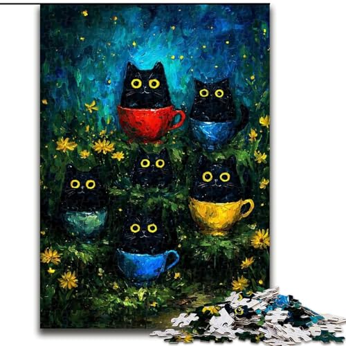 Nachthimmel-Puzzle Van Goghs Katze, 1000 Teile, für Erwachsene, Lernspielzeug, Familienspiele mit passendem Poster und Quizblatt (26x38cm) von LYXIANY