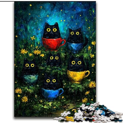 Nachthimmel-Puzzle mit Van Goghs Katze, 1000 Teile, Geschenk für Erwachsene, geeignet für Kinder ab 14 Jahren, Spielzeug, Wanddekoration, Geburtstag und einzigartige Geschenke (50x75cm) von LYXIANY