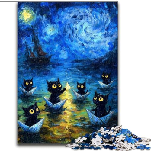 Nachthimmel-Puzzle mit Van Goghs Katze für Erwachsene und Jugendliche, 1000-teiliges Puzzle, geeignet für Kinder ab 14 Jahren, Geschenkideen zur Verbesserung des Gedächtnisses (26x38cm) von LYXIANY