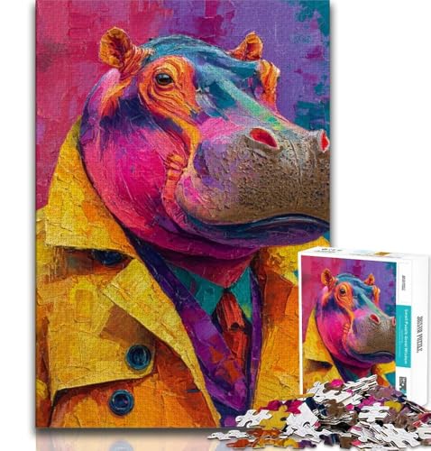 Nilpferd-Puzzles für Erwachsene, 1000 Teile, Lernspielzeug, Familienspiele mit passendem Poster und Quizblatt (38x26cm) von LYXIANY