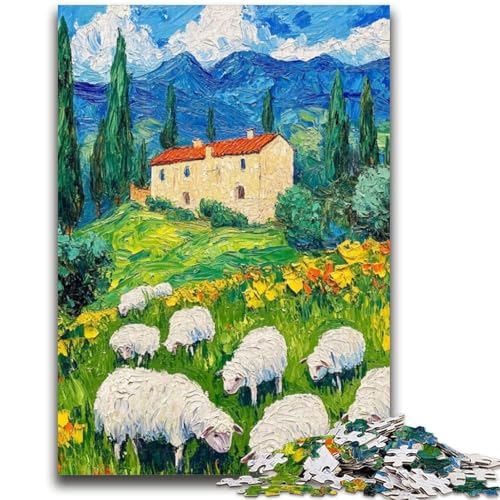 Ölgemälde-Puzzle mit Schafherde für Erwachsene und Jugendliche, Spielzeug, Lernspiele, Stressabbau, tolle Geschenke und Spielzeuge (38x26cm) von LYXIANY