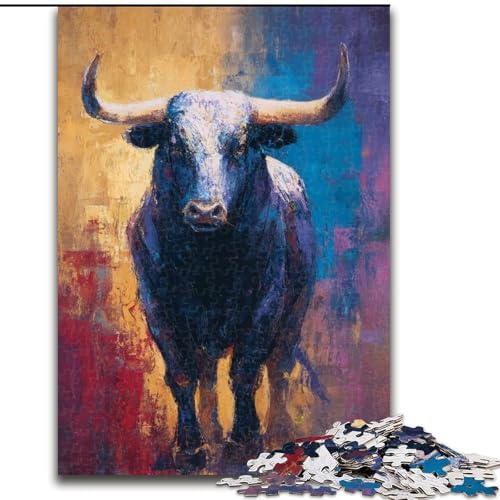 Ölgemälde-Puzzle mit Stier, 1000 Teile, Geschenk für Erwachsene, Lernspiele, DIY-Spielzeug mit passendem Poster und Quizblatt, für Kinder ab 14 Jahren (50x75cm) von LYXIANY