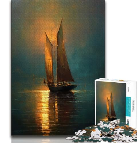 Ölgemälde eines Bootes bei Sonnenuntergang, Puzzle 1000 Teile, Geschenk für Erwachsene, zum Zeitvertreib zu Hause, jedes Teil ist einzigartig – anspruchsvolles Familienspiel (50x75cm) von LYXIANY
