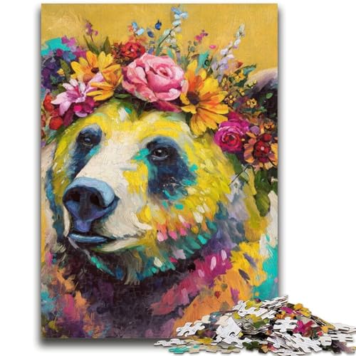 Ölgemälde mit Braunbär, 1000 Teile, Puzzle für Erwachsene und Jugendliche, Spielzeug, Lernspiele, stressabbauende Wanddekoration (38x26cm) von LYXIANY