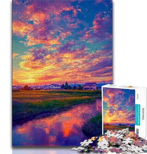 Ölgemälde mit Sonnenuntergang, 1000 Teile, Puzzle für Erwachsene und Jugendliche, Spielzeug, Lernspiele, Stressabbau, geeignet als Schreibtischdekoration (50x75cm) von LYXIANY