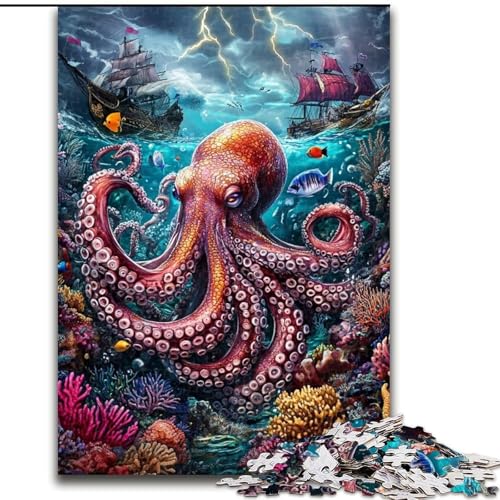 Oktopus im Ozean, 1000-teiliges Puzzle für Erwachsene und Jugendliche, Lernspielzeug, Familienspiele mit passendem Poster und Quizblatt (Größe 50x75cm) von LYXIANY