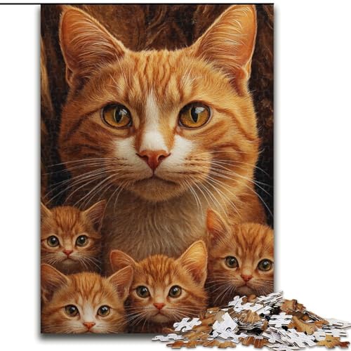 Orange Cat Family Puzzle für Erwachsene, 1000 Teile, anspruchsvolles Spielspielzeug, jedes Teil ist einzigartig – anspruchsvolles Familienspaßspiel (Größe 50x75cm) von LYXIANY