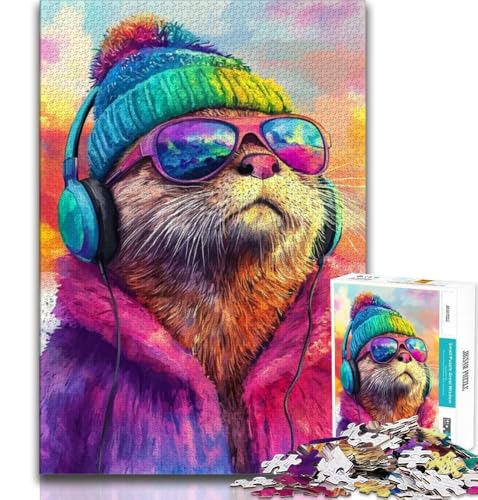 Otter hört Musik-Puzzles für Teenager, anspruchsvoll zu vervollständigen, Aber lustig und humorvoll, mit passendem Poster und Quizblatt (50x75cm) von LYXIANY