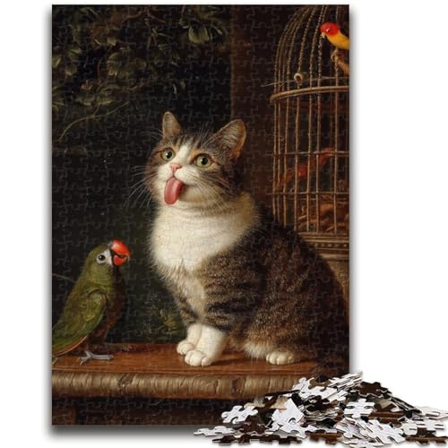 Papagei- und Katzen-Puzzle, 1000 Teile, für Teenager, anspruchsvolles Spiel und Familienspiel, Wanddekoration, einzigartige Geburtstags (50x75cm) von LYXIANY