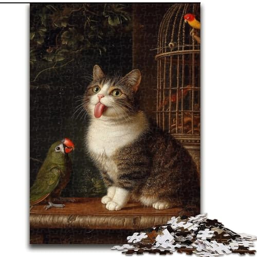 Papagei- und Katzen-Puzzle 1000 Teile für Erwachsene und Jugendliche, Lernspielzeug, lustige Familienspiele, einzigartige Heimdekoration (50x75cm) von LYXIANY