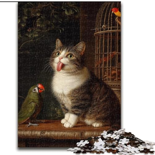 Papageien- und Katzen-Puzzle für Erwachsene, 1000 Teile, Lernspielzeug, Familienspiele, geeignet als Schreibtischdekoration (26x38cm) von LYXIANY