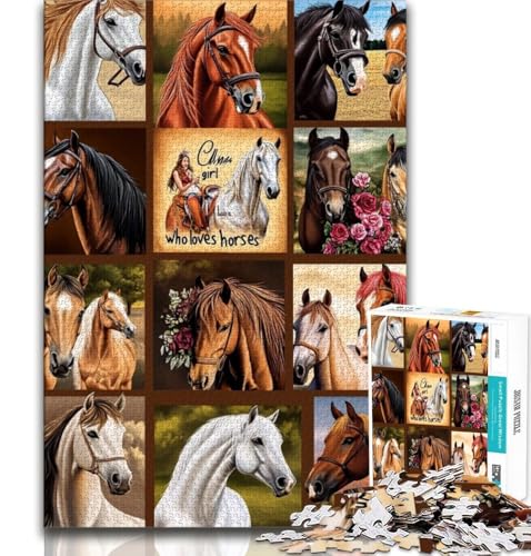 Pferde-Collage-Puzzle, 1000 Teile, für Teenager, Denkspiel, Wanddekoration, einzigartige Geburtstags (50x75cm) von LYXIANY