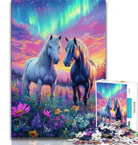 Pferde unter der Aurora, Puzzle für Erwachsene, 1000 Teile, anspruchsvoll zu vervollständigen, Aber lustig und humorvoll, mit passendem Poster und Quizblatt, 38x26cm Pferde unter der Aurora, Puzzle für Erwachsene, 1000 Teile, anspruchsvoll zu vervollständigen, Aber lustig und humorvoll, mit passendem Poster und Quizblatt, 38x26cm von LYXIANY